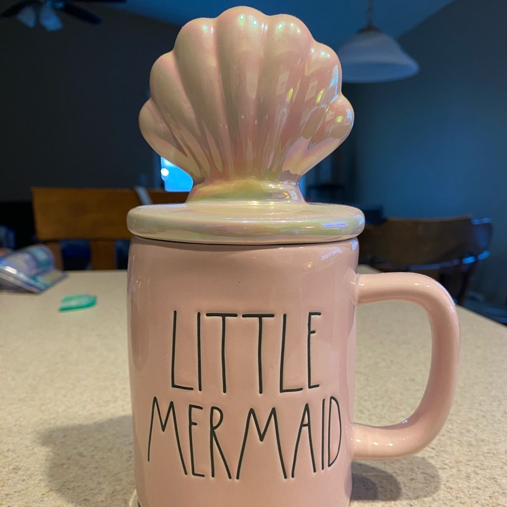 Rae Dunn light pink Little Mermaid mug with lid